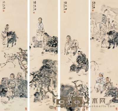 张江舟 2005年作 成长在四季 四屏 136×34cm×4
